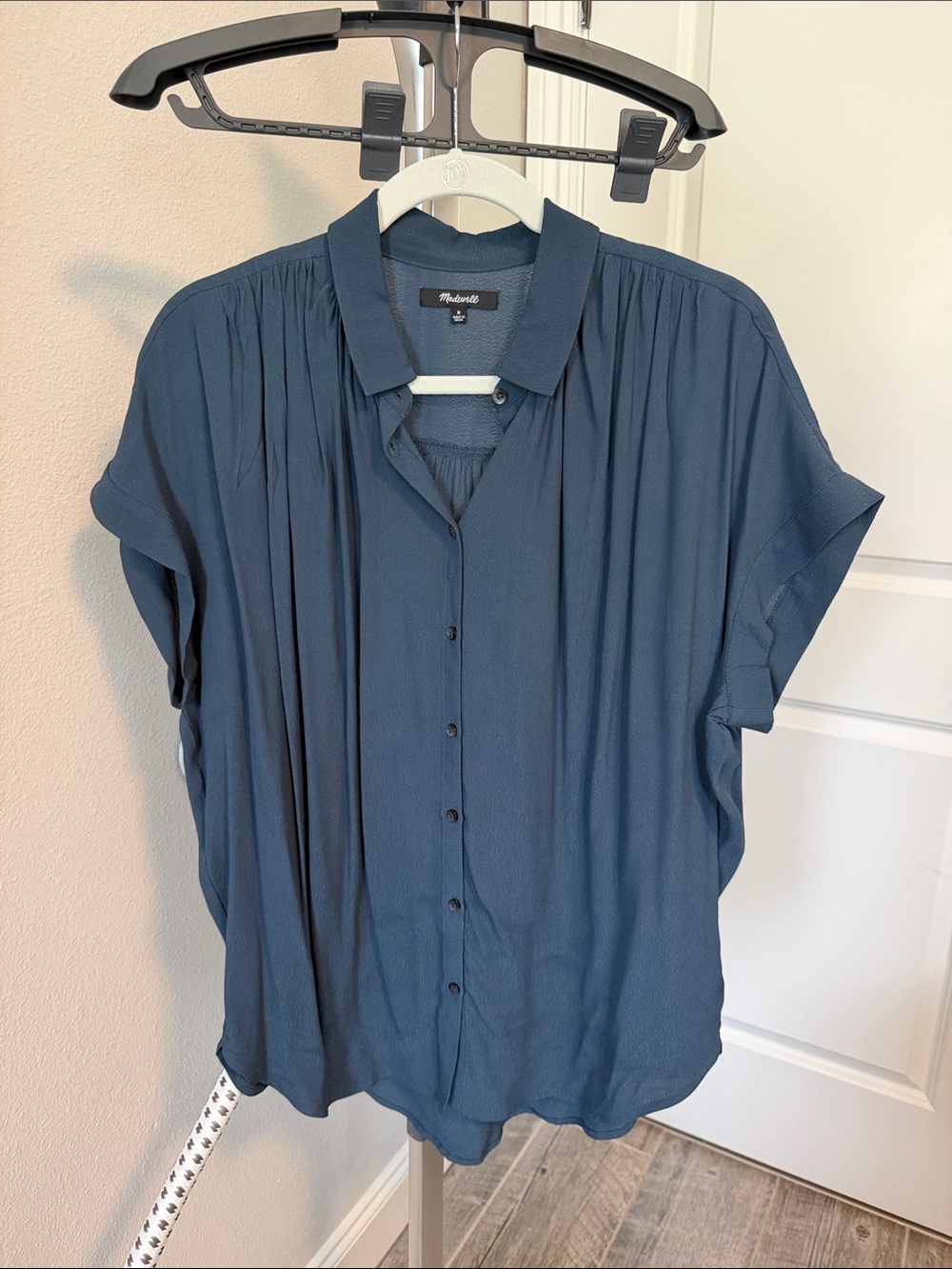 Madewell Deep Navy Textured Button-Front Top